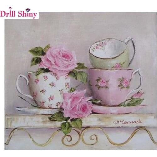 Full Square 5D DIY Diamond Painting Crystal Diamond Painting Cross Stitch Cup flower Needlework Home Decor