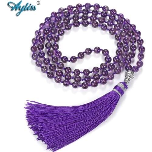 Ayliss Dropship 6mm Natural Stones with Tassels Necklace 108 Beads Buddhist Prayer Tibetan Mala Multilayer Wrap Bracelet Jewelry