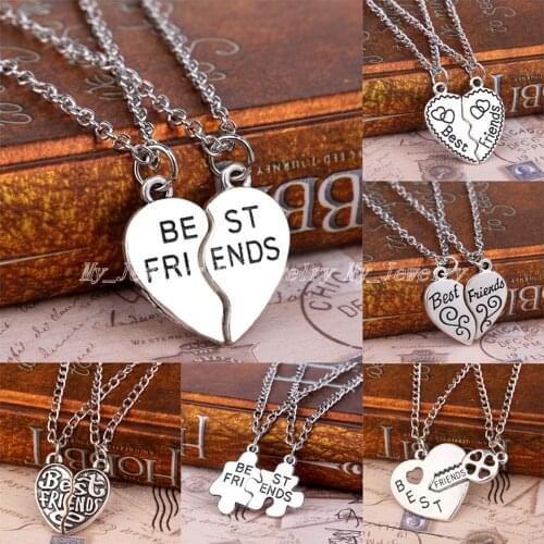 Bespmosp 2PCS Best Friends Forever BFF Puzzle Key Lock Heart Necklace Pendant Friendship Strip Pattern Statement Jewelry Choker