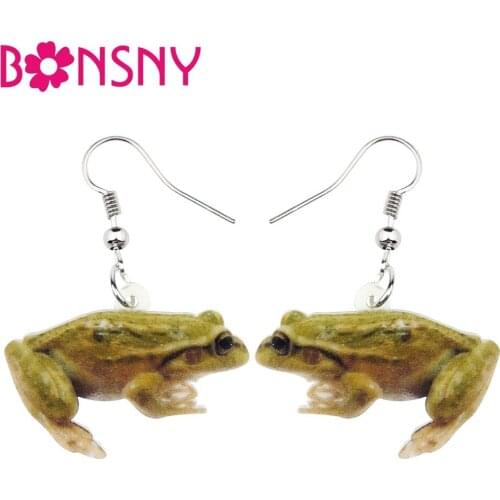 Bonsny Acrylic Novelty Green Frog Earrings Drop Dangle Big Long Unique Animal Jewelry For Women Girls Teens Bijoux Accessories