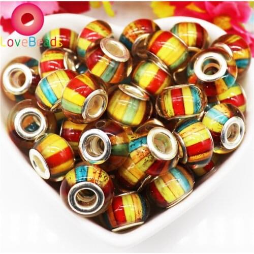 50pcs Mix Color European Beads 5mm Large Hole Resin Bead Charm Spacer Fit Unique Pandora Bracelet Snake Chain DIY Jewelry Making