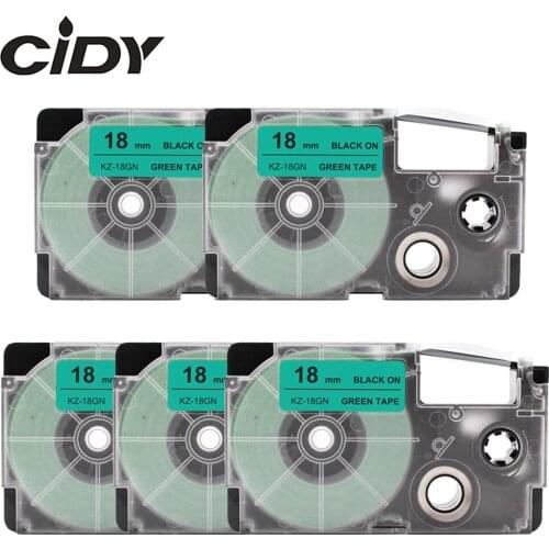 CIDY 5pks XR-18GN XR 18GN XR18GN 18mm black on green label tape compatible for Casio label maker adhesive label for KL-60 KL-120