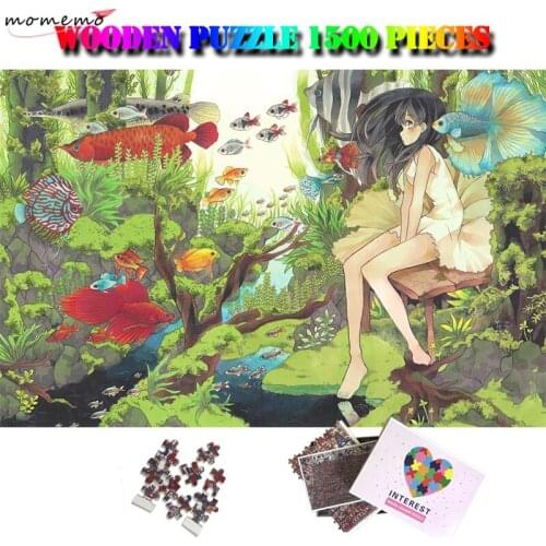 MOMEMO Fish and Maiden Wooden 1500 Pieces Difficult Puzzle Adults Hand Drawn Jigsaw Puzzle Customized Decompression Puzzle Toys