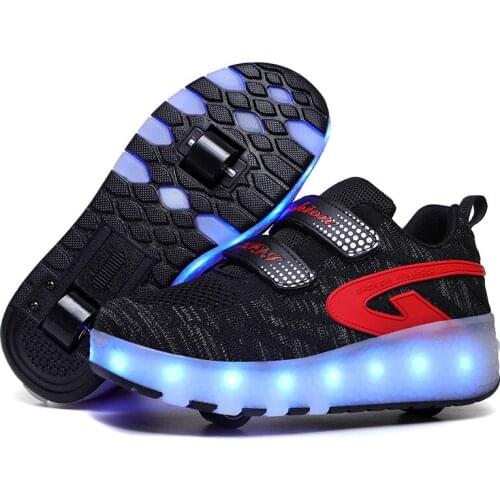 LED Children Wheels Shoes With USB Charging Kids Roller Shoes Fashion Colorful Lights Boys & Girls Sneakers Size 30-41