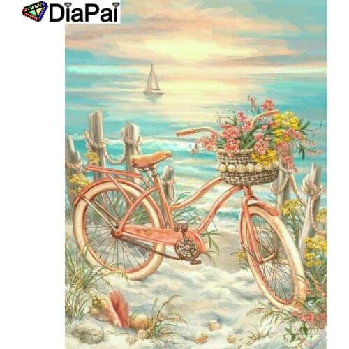 DIAPAI 5D DIY Diamond Painting 100% Full Square/Round Drill "Seaside bicycle" Diamond Embroidery Cross Stitch 3D Decor A22430