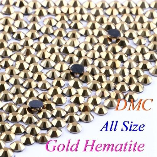 DMC Gold Hematite SS6 SS10 SS16 SS20 SS30 Mixed Size Glass Crystals Hotfix Rhinestone Iron-on Rhinestones DIY Garment With Glue