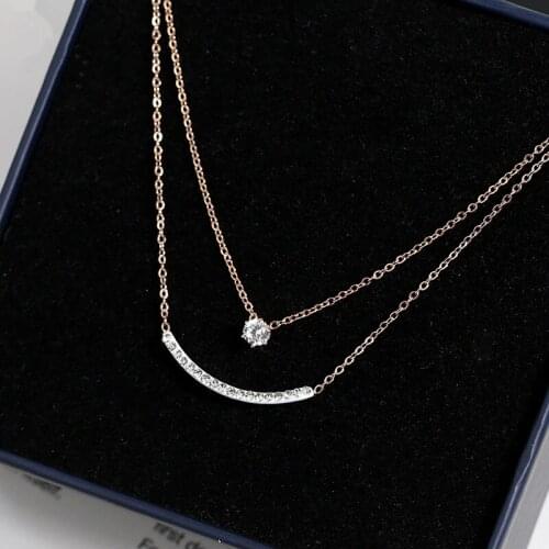 YUN RUO 2019 Rose Gold Color Double Layer Smiling Pendant Necklace Chain Fashion Titanium Steel Jewelry Never Fade Drop Shipping