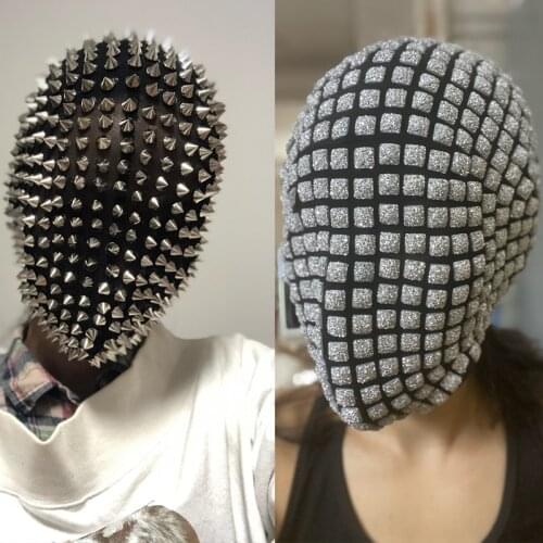 American European Clothing Puff Bar DJ Costume Flashing Rivets Rhinestone Headdress Funny Rave Stage Performance Prop Men Women