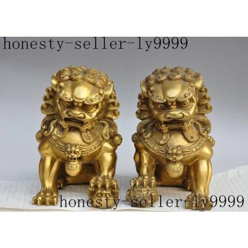 Chinese fengshui brass Evil spirits Town house animal foo dog lion beast statue Garden Decoration Brass Bronze