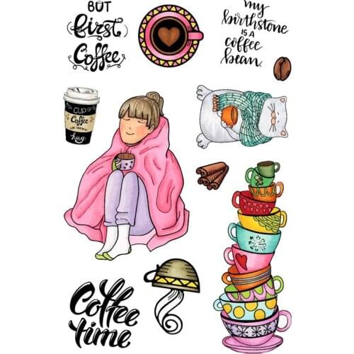 Enjoy Girl Cat Coffee Cup Metal Cutting Die Matching Clear Silicone Stamp Crafts Card Album Making Scrapbooking DIY Stencil 2020