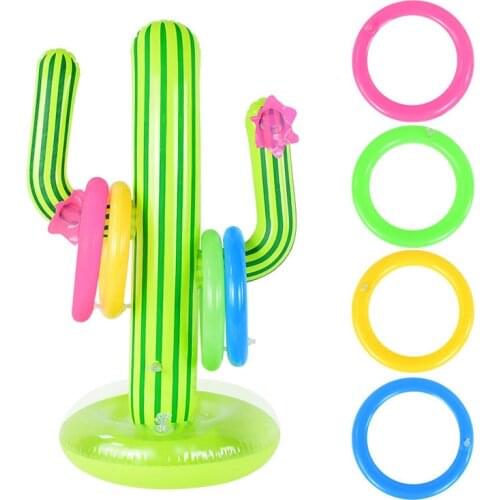 Summer Inflatable Cactus Swimming Pool Ring Toss Games Inflatable Toys With 4 Ring Tropical Style Pool Party Supplies