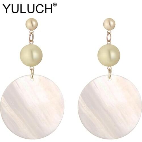 YULUCH Summer Beach Round Natural Shell Long Stud Earrings Fashion Jewelry 2019 Ethnic African Boho Gold Metal Pom Pom Earrings