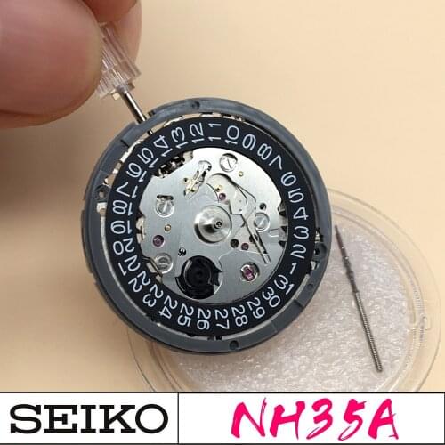 Mechanical Watch Movement NH35A with Black Datewheel Seiko (Sii) Automatic Clock Movement 3 O'clock 24 Jewels Japan Imported