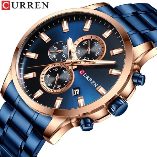 CURREN 2019 new classic mens stainless steel watch casual sports waterproof quartz chronograph watch mens date display