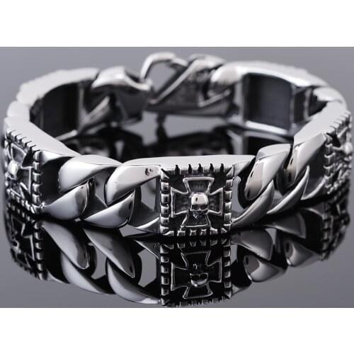 Gothic Skull Head Bracelet For Men Stainless Steel Mens Bracelets 2020 Punk Rock Skeleton Hand Jewelry Accessories Dropshipping