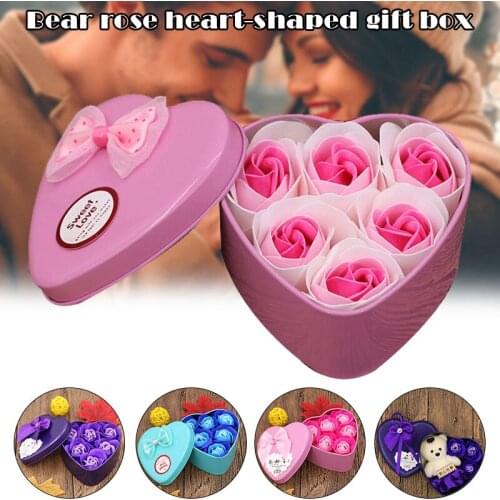 Soap Rose Flower with Heart Shape Gift Box Storage Display Flower Gift Box for Lovers Girlfriend Wife A1
