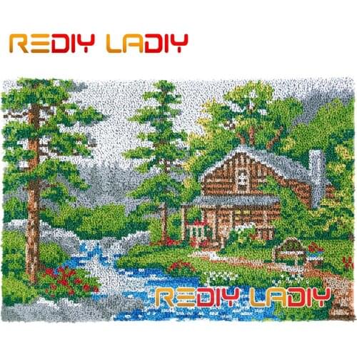 Latch Hook Rug Kits Rural Cottage Plush Wall Tapestry DIY Carpet Rug Thick Yarn Arts Cushion Crochet Floor Mat Home Decor Gifts