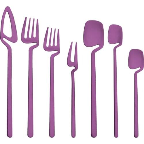 1Pcs Matte Purple Tableware Set 304 Stainless Steel Silverware Set Service Fork Knife Spoon Dinnerwar Set Flatware Cutlery Set