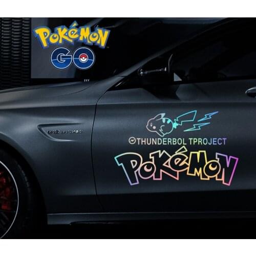 New Pokemon Pikachu Car Sticker Colorful Car Door Sticker Cartoon Laser Trend Waterproof Window Peek Bumper Sticker Pikachu Gift