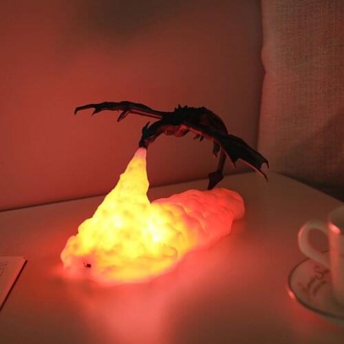 PLA LED Night Light Lamp Fire-breathing Dinosaur 3D Printing 3.7V DC Dragon Shape Rechargeable USB Nightlights Christmas Gifts