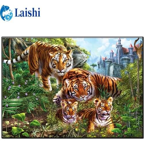 Full Square Diamond Forest landscape, tiger family 5D DIY Diamond Painting 3D Embroidery Cross Stitch Rhinestone Painting Decor
