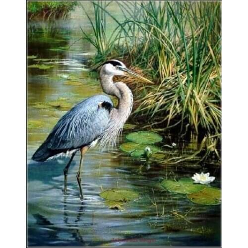 Counted Cross Stitch Kits Needlework Embroidery - Crafts 14 ct Aida DMC Color DIY Arts Handmade Home Decor - Great Blue Heron