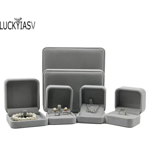 Grey Velvet Box Jewelry Display Ring Box Pendant Necklace Gift Box Organizer Wedding Ring Storage Box Bracelet Box For Necklace