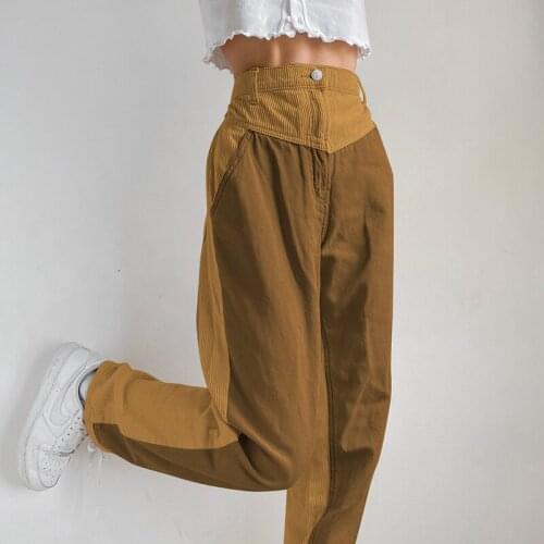 High Waist Pants Patched Corduroy Winter Women Fashion 2021 Harajuku Y2K Long Straight Trousers Autumn Pants Female