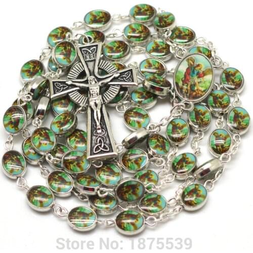 St Michael Oval Alloy Bead Rosary Fashion Hand Chain Necklaces