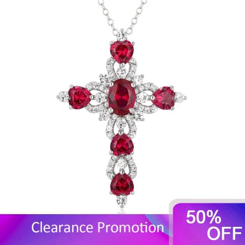GZ ZONGFA Shinning Popular red gemstone handmade Cross Sweater Chain custom 925 Sterling Silver Necklace Pendant