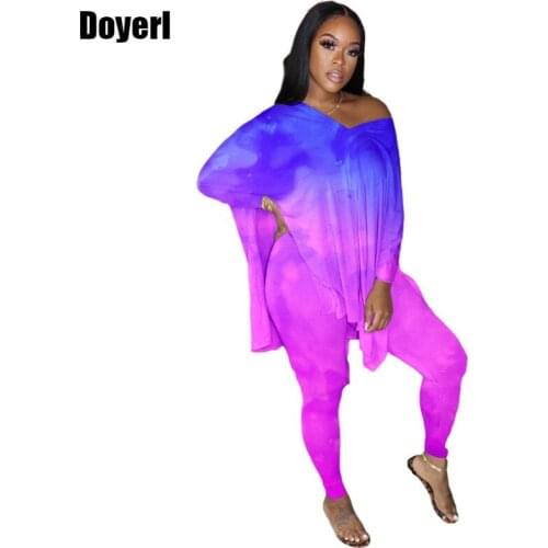 Loose Tie Dye Two Piece Set Top and Pants Matching Sets for Women 2020 Oversized T Shirt Lounge Wear 2 Piece Tracksuit Women Set