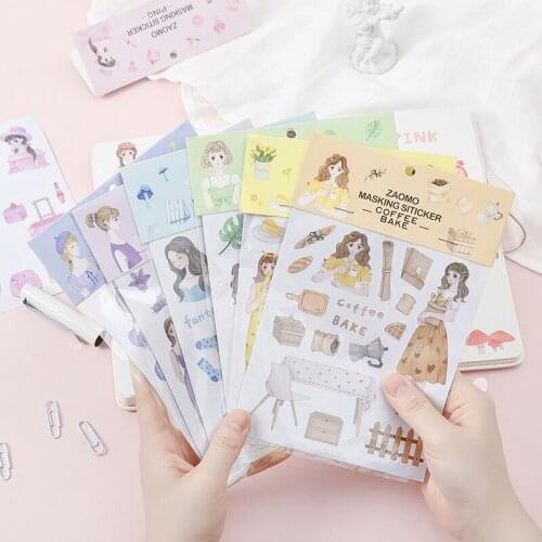 1pcs Kawaii Original Cartoon Girl Sticker DIY Hand Account Album Stationery Can Tear Decorative Stickers Student Supplies