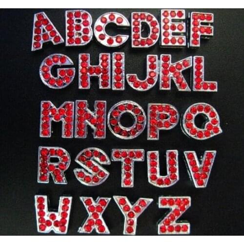 130pcs/lot 8mm A-Z red rhinestones slide letters fit for 8mm diy pet collar wristband keychains