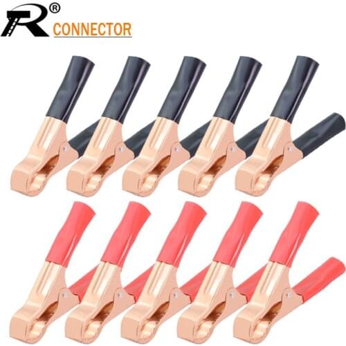 2Pcs 50A Red + Black 80mm Crocodile Car Van Battery Test Lead Clips Alligator Clips Electrical Jumper Wire Cable Clamp