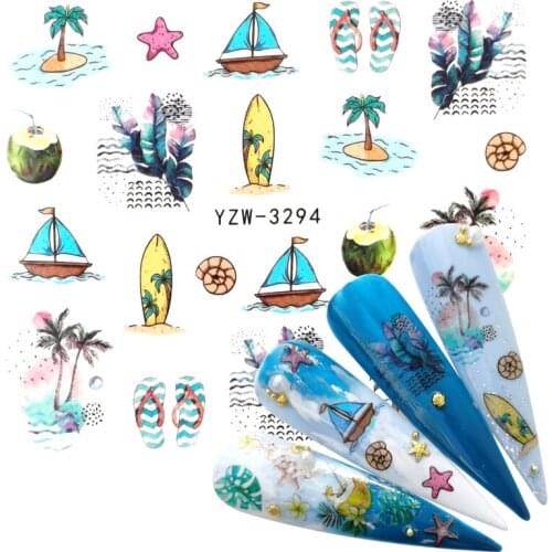 YZWLE 2020 New Arrival 1 PC Nail Art Summer Beach Water Design Tattoos Nail Sticker Decals for Beauty Manicure Tools