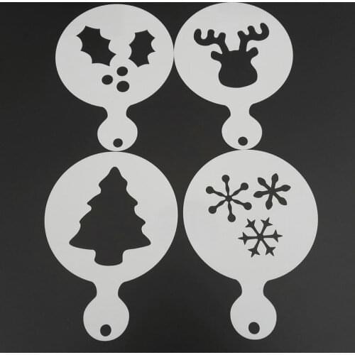 4pcs/set Christmas Coffee Stencil Cookie Cappuccino Latte Art Cake Mold Barista Tools Caffe Accessories