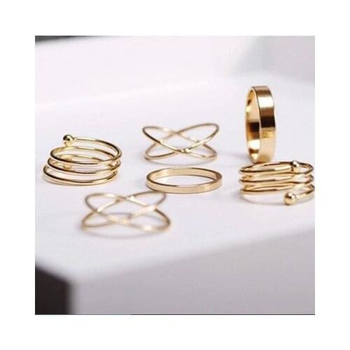 6pcs/set joint rings for women Retro exaggeration thread Creative mujer punk personality Simple for girls gift jewelry