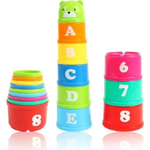 8PCS Stacking Cups Little Puzzle Figures Letters Foldind Stack Cup Tower Children Early Intelligence Educational Baby Toys