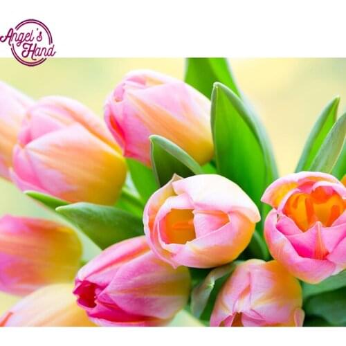 5D DIY Diamond embroidery pink tulip diamond painting Cross Stitch full square drill Rhinestone mosaic home decoration