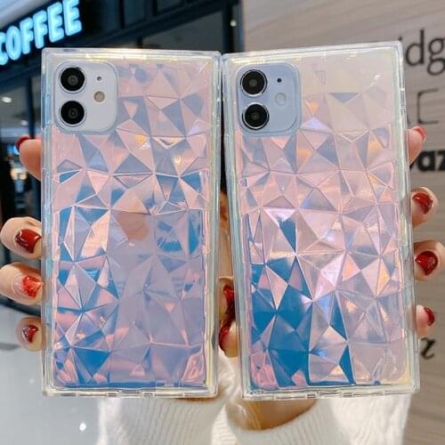 Diamond Square Clear Phone Case for iPhone 12 Mini 11 Pro XS Max XR 7 8 SE 2020 Laser Paper Card Shockproof Soft TPU Back Cover