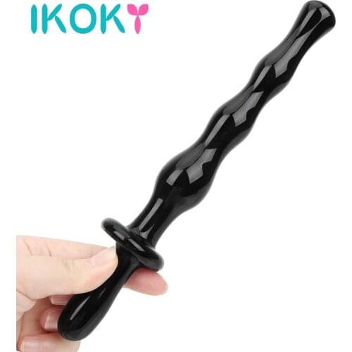 IKOKY Double Ends Anal Plug Black Glass Butt Beads Butt Plug Prostate Massage Sex Toys for Women Men Masturbation Sex Products