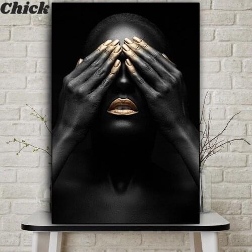Black Hands And Golden Lips Nude Girl Oil Painting On Canvas Poster Prints African Wall Art Pictures Living Room Home Decoration