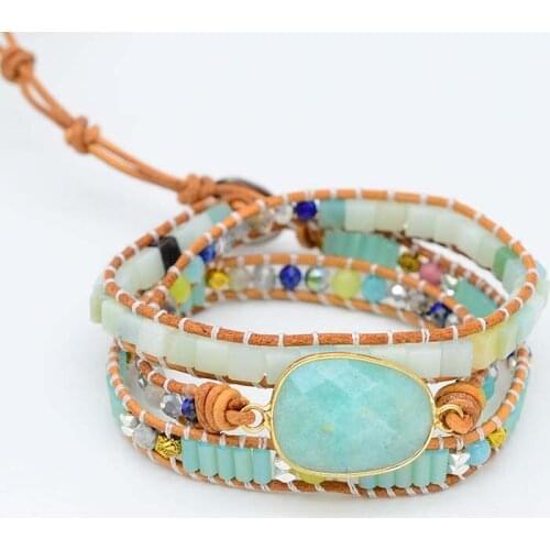 Amazon Natural Stone Bracelets Egg Shape 3 Strands Wrap Bracelets Bohemia Handmade Gifts