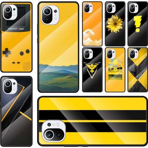 Tempered Glass Case Coque For Xiaomi Mi Poco X3 NFC 11 9T 10T Pro Note 10 Lite Back Cover Fundas Cool Yellow Black