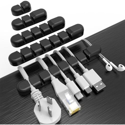 Black/White Silicone USB Cable Winder Cable Storage Holder Desktop Tidy Management Clip Mouse Earphone Cable Organizer