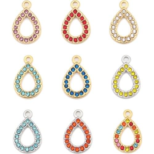 DoreenBeads 304 Stainless Steel Charms Water Drop Silver Color Clear Rhinestone 18mm x 12mm, 2 PCs