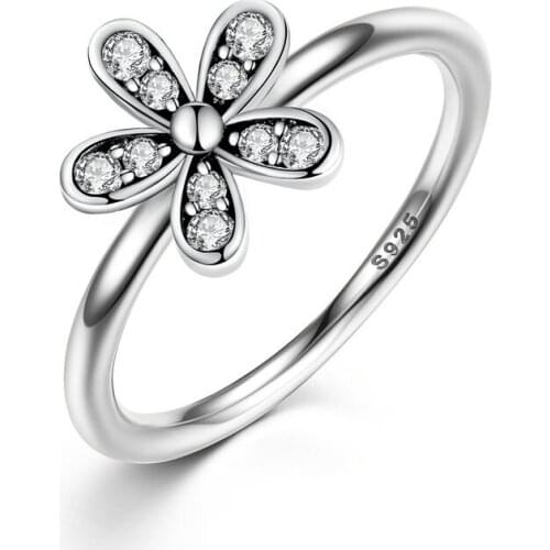 Two Colors Fashion Elegant Original 925 Sterling Silver Dazzling Daisy Flower Ring Clear CZ Wedding Jewelry
