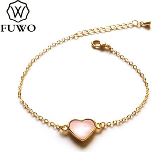 FUWO Fashion Seashell Bracelet With 24K Gold Filled Brass Chain Elegant Heart Bracelet Jewelry Wholesale BR518