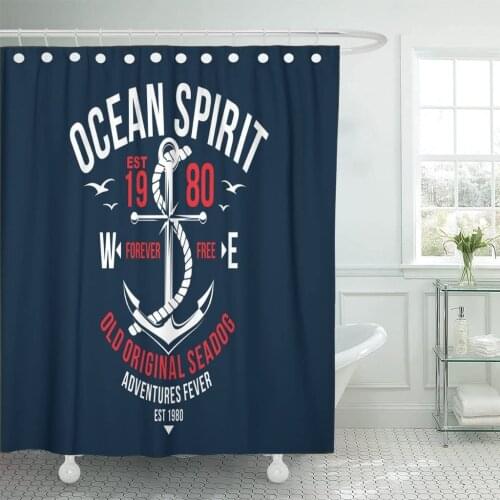 Graphic Nautical Marine The Ocean Spirit Serigraphy Stencil Cool Shower Curtain Waterproof Fabric 72 x 78 Inches Set with Hooks