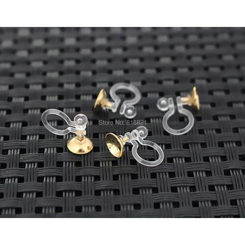 Stainless Steel Clip Back Clip on Earrings Findings 6mm Circle Pearls Bases Plastic Clear Non-pierced Earring Components